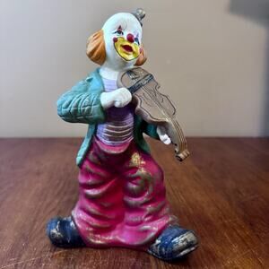 Vintage Sad Hobo Clown Violin Figurine Hand Painted Resin 9” Decor Circus